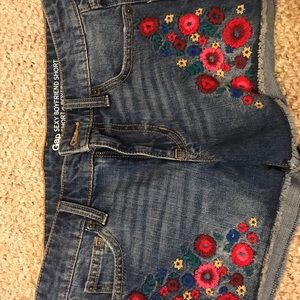 Floral Embroidered Jean Shorts